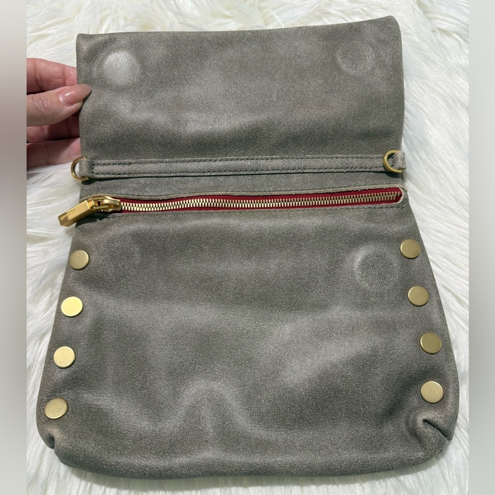 Hammitt VIP Medium Leather Clutch Crossbody Bag in Pewter Grey Red Zipper - Picture 4 of 16